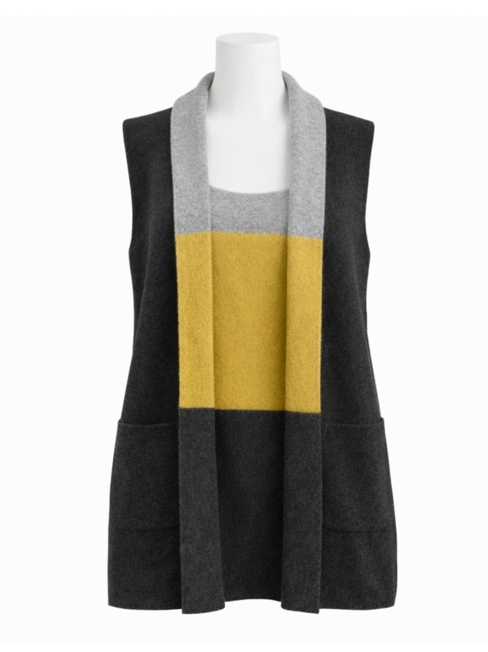 Size M Bartolini Women’s Wool Cashmere Colorblock‎ Open Front Sweater Vest